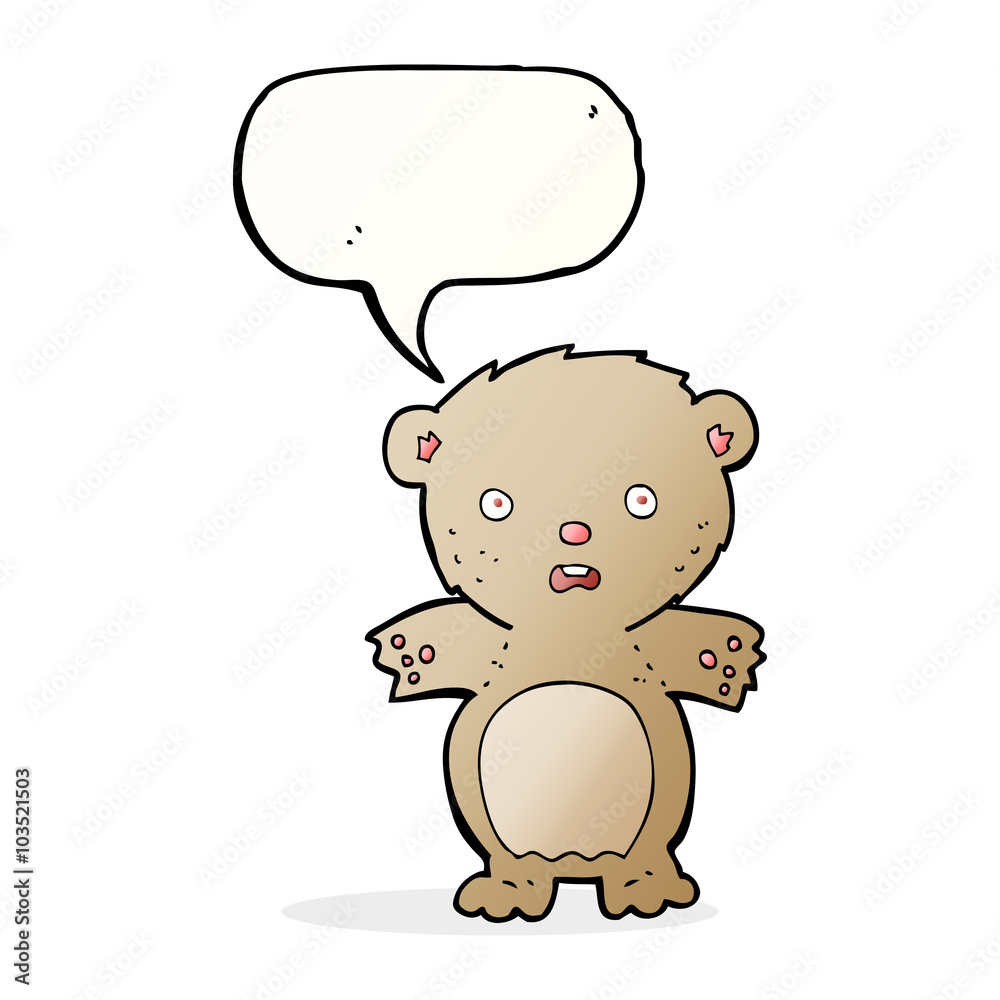 frightened teddy bear cartoon with speech bubble frightened teddy bear cartoon with speech bubble