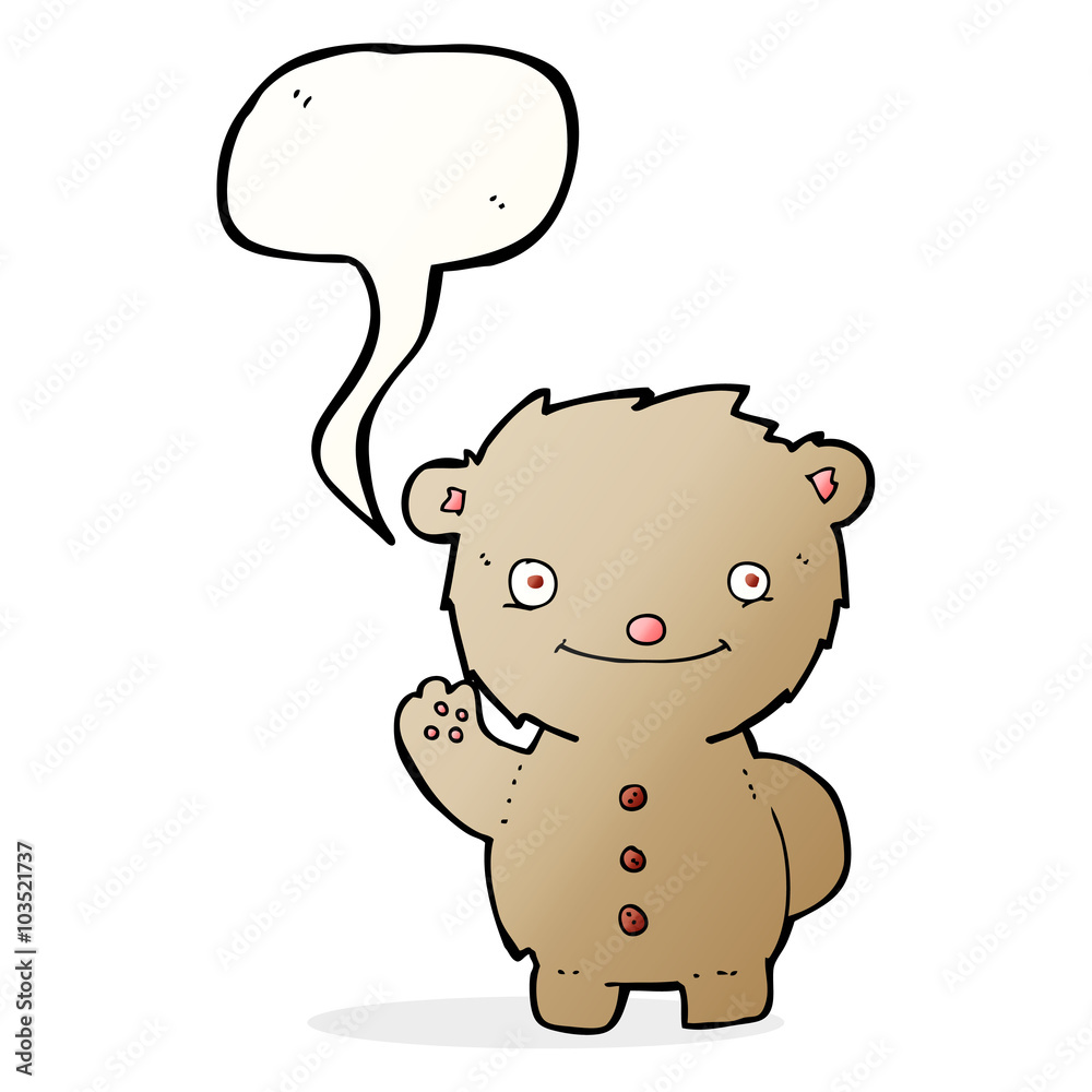 cartoon waving teddy bear with speech bubble cartoon waving teddy bear with speech bubble