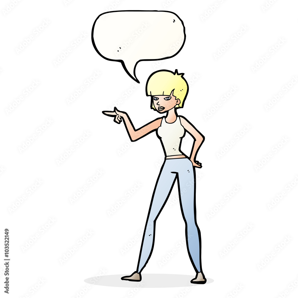 cartoon woman pointing with speech bubble cartoon woman pointing with speech bubble