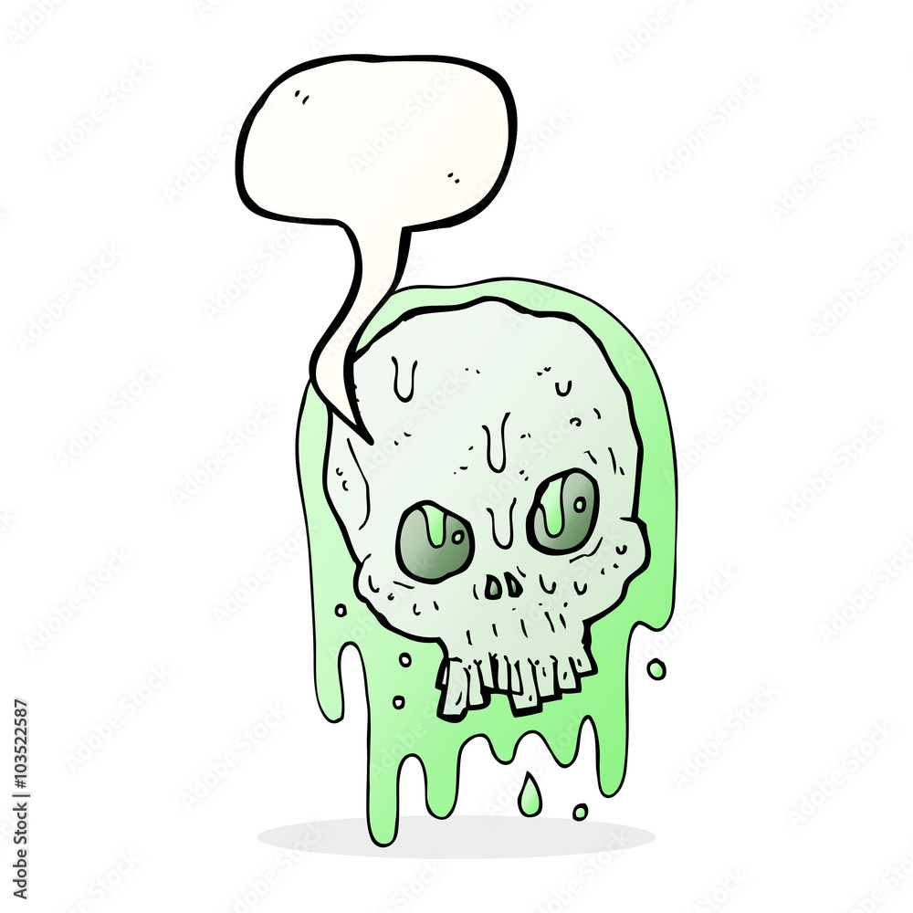 cartoon slimy skull with speech bubble