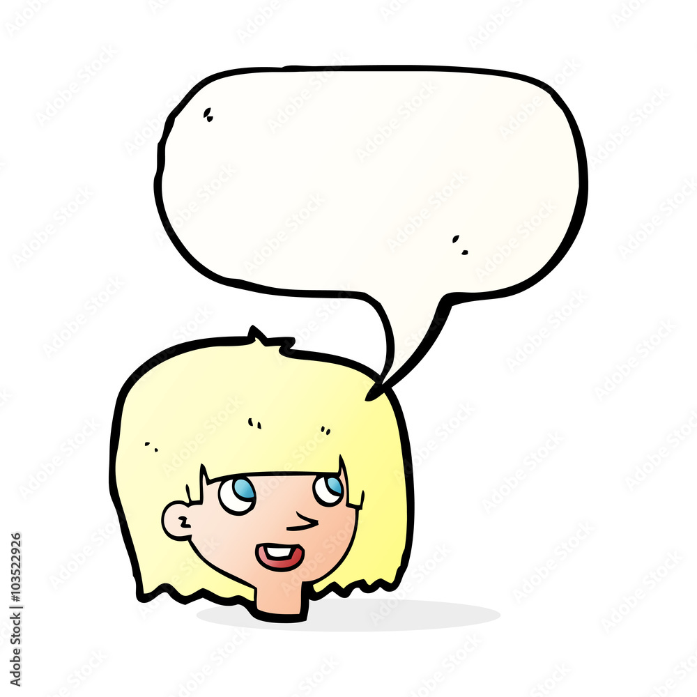 cartoon happy female face with speech bubble cartoon happy female face with speech bubble