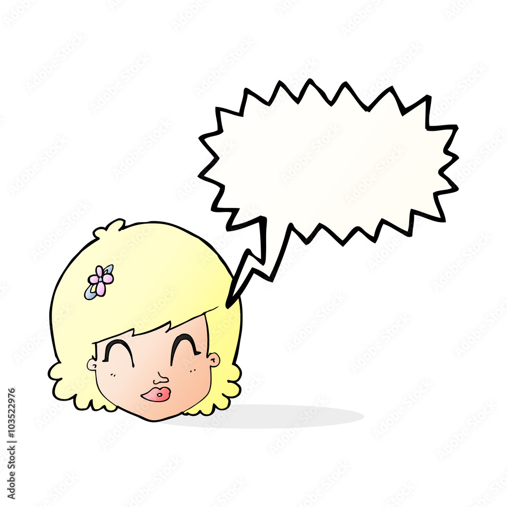 cartoon happy female face with speech bubble cartoon happy female face with speech bubble