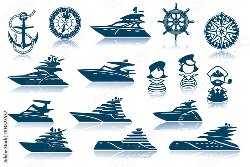 Compass and Sailing ships icon set