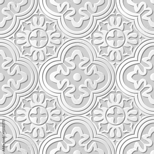 Vector damask seamless 3D paper art pattern background 024 Round Curve Kaleidoscope 
