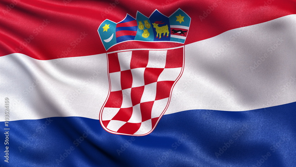 Realistic flag of Croatia waving in the wind. Seamless loop with highly detailed fabric texture.