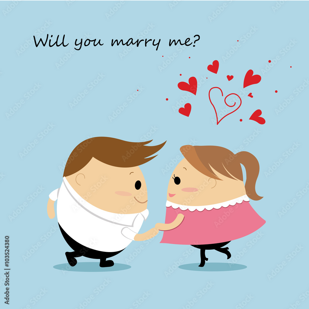 Vector of Cute cartoon of Will you marry me, marriage proposal for  valentines day Stock Vector | Adobe Stock