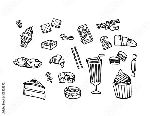 Vector set of Hand drawn sketch doodles of desserts draw concept 