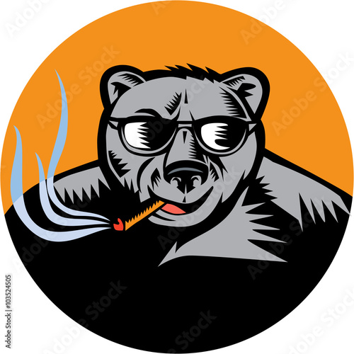 Black Bear Sunglasses Cigar Circle Woodcut