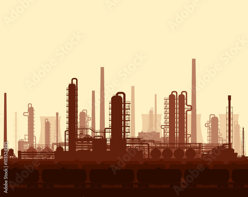 Oil and gas refinery at sunset