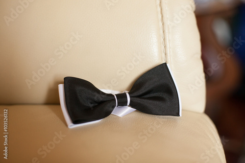 beautiful elegant classic black and white bowtie on the backgro