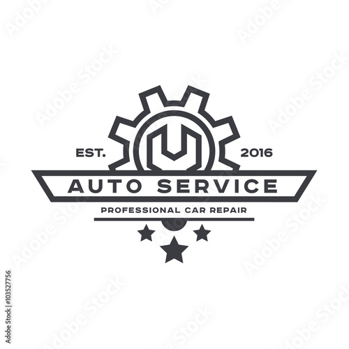Service auto repair, wrench, logo sign flat.