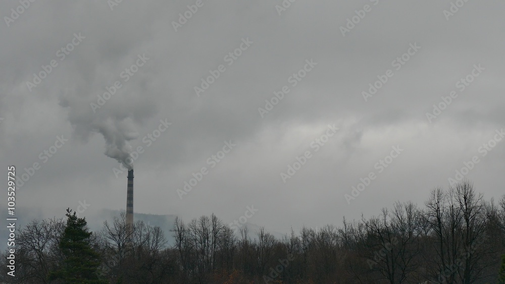 Chimney thermal power plant running on coal pollutes the air. Chimney thermal power plant running on coal pollutes the air.