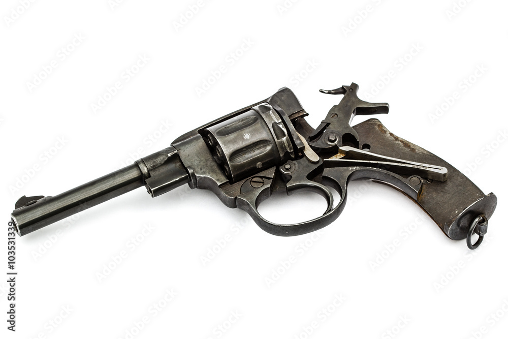 Disassembled revolver, pistol mechanism with the hammer cocked, Stock Photo Adobe Stock