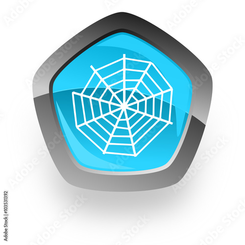 spider modern web blue metallic chrome web pentagon glossy icon