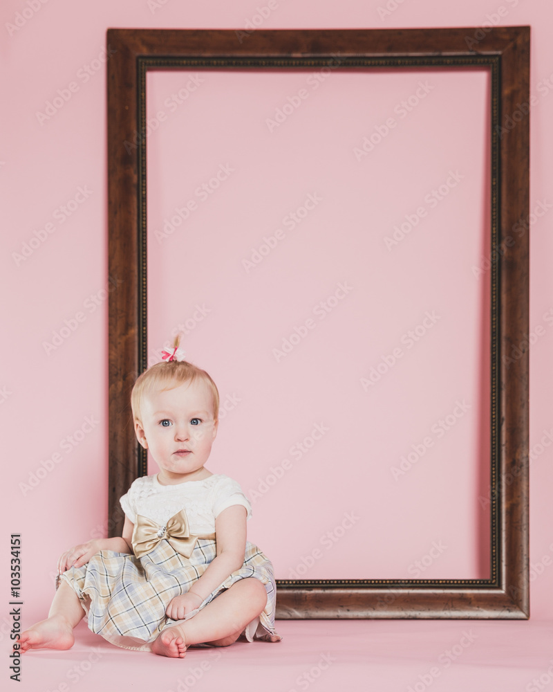 One Year Old Birthday Portraits With Picture Frame One Year Old Birthday Portraits With Picture Frame