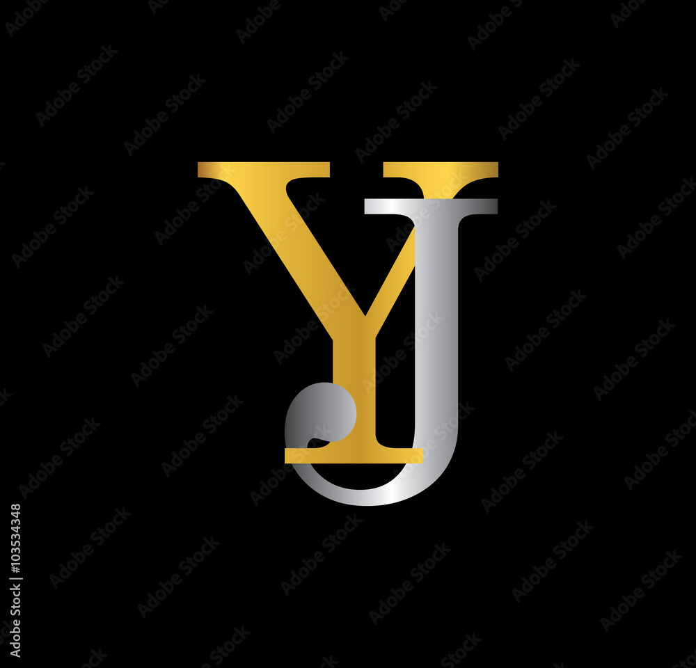 YJ initial letter with gold and silver YJ initial letter with gold and silver