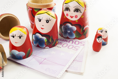 Babushka  nesting doll with 500 euro banknote inside