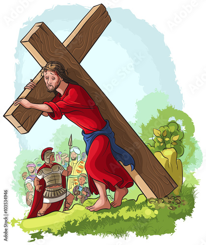 Via Crucis. Jesus Christ carrying cross