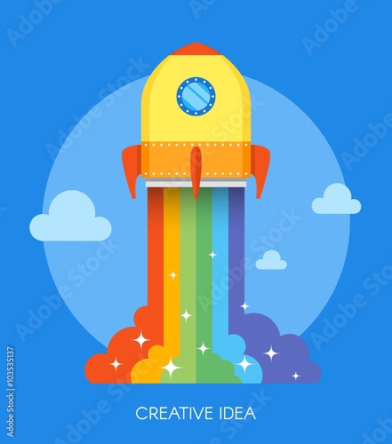 Space rocket launch concept. Vector illustration in flat style design. New business project start-up