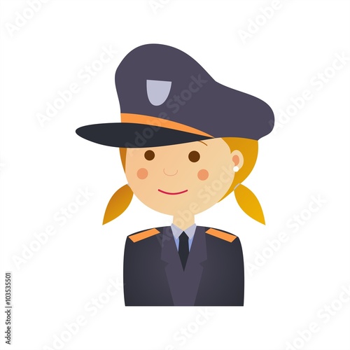 Mujer policía sobre fondo blanco. Ilustración vectorial