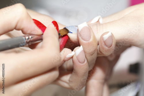 manicure process, gel nail, close-up, 