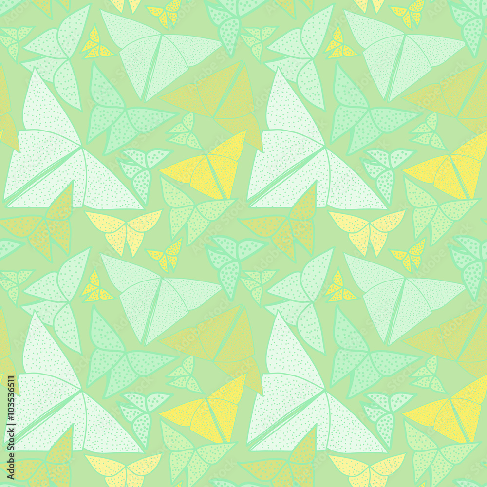 Pattern with beautiful origami butterflies drawing. Seamless bac