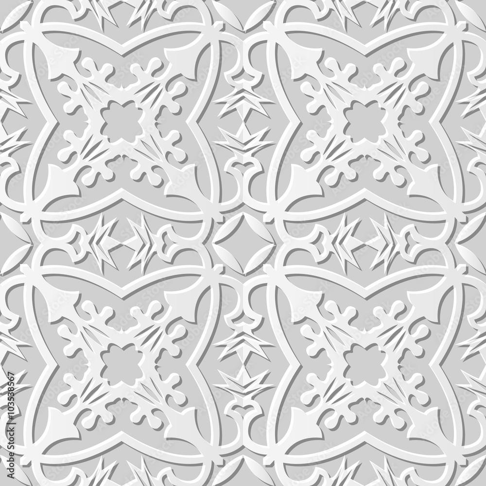 Vector damask seamless 3D paper art pattern background 031 Cross Flower Kaleidoscope

