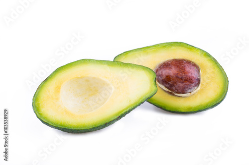 Avocado slices isolated on a white background.