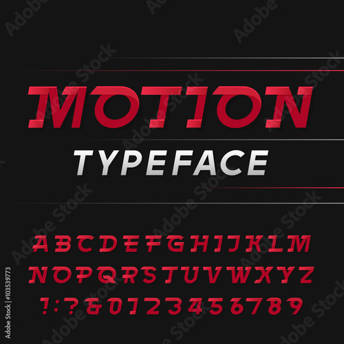 Motion alphabet vector font. Speed effect letters and numbers. Vector typography for logos, headlines, posters etc.
