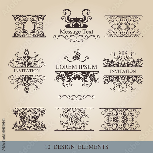 Calligraphic elements vintage set . Vector frame ornament