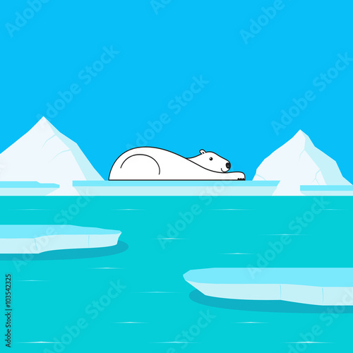 Global Warming and Polar Bear on Glacier