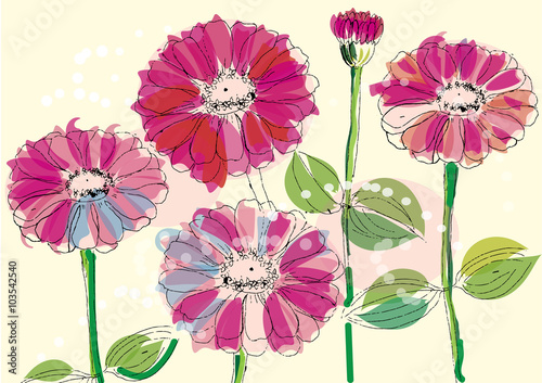 Billede på lærred abstract flower with line art zinnia flowers for background