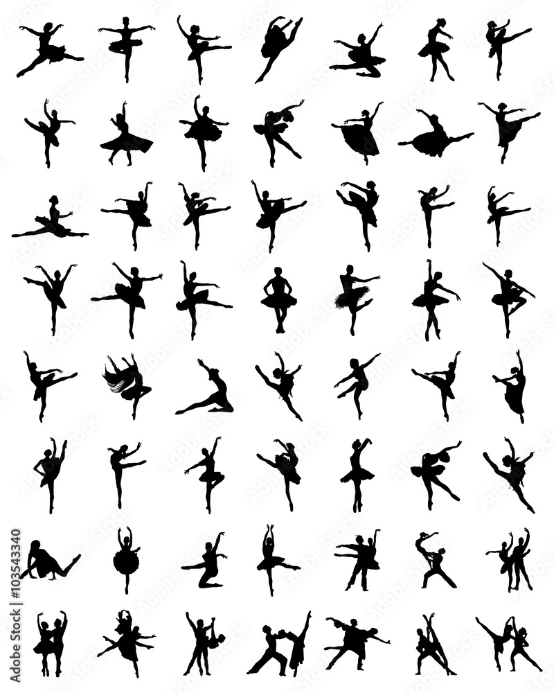 Black silhouettes of ballerinas, vector