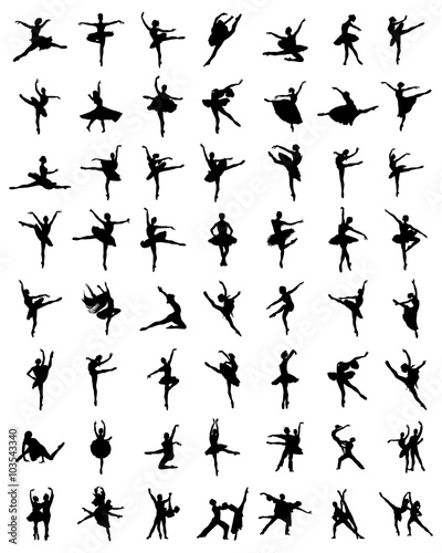 Black silhouettes of ballerinas, vector