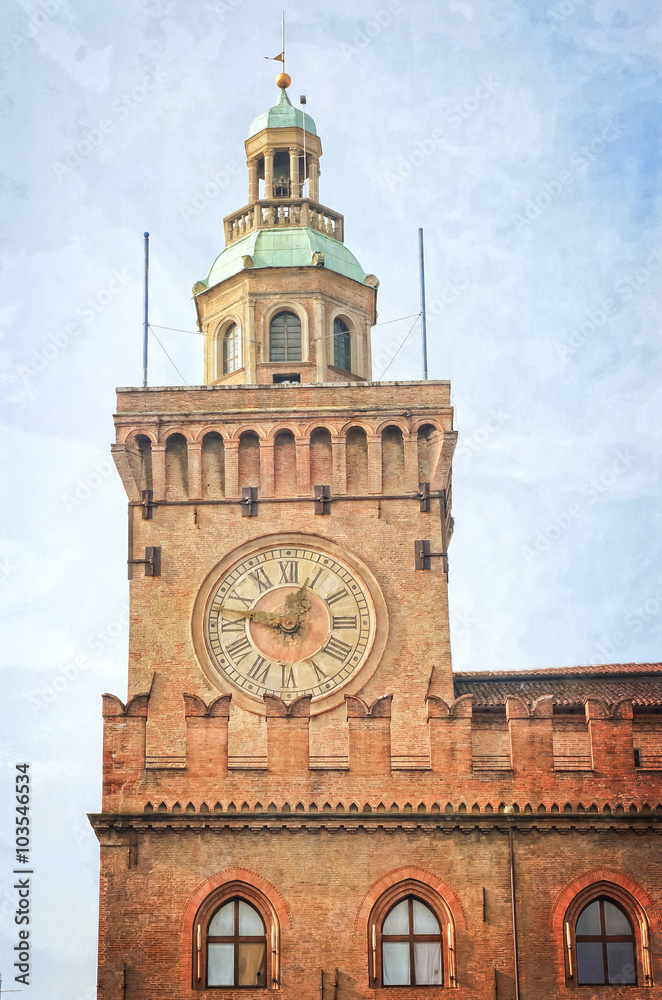 The clock tower - Bologna in Northern Italy