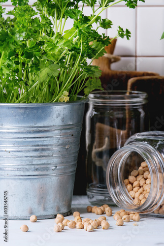 Herbs and checkpeas photo