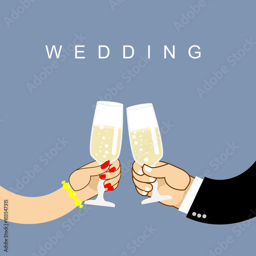 Wedding. Newlyweds clink glasses. bride and groom drink wine fro