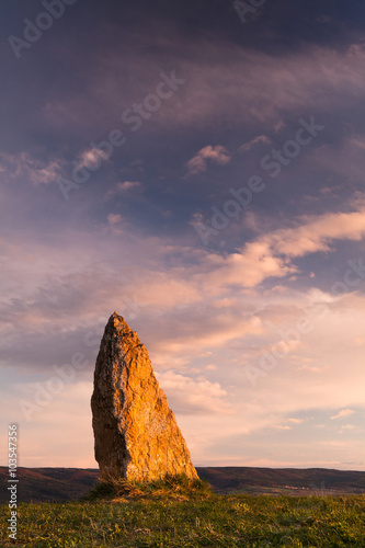 Menhir on the hill at sunset in Morinka village