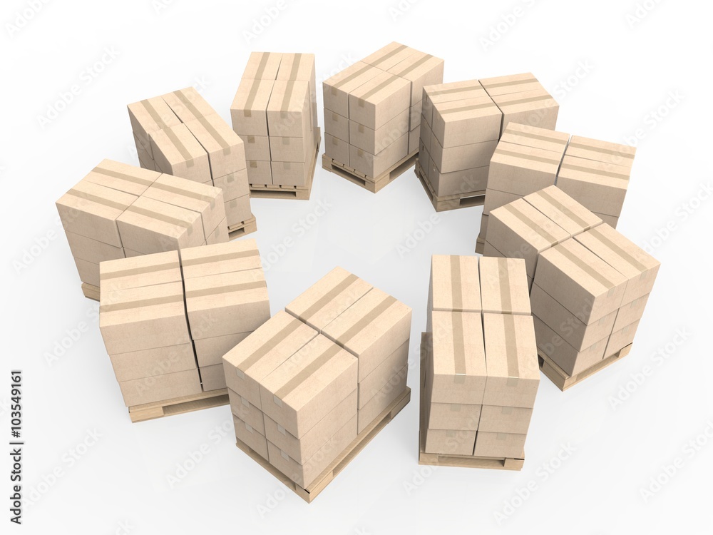 stack of cardboard boxes on wooden pallet