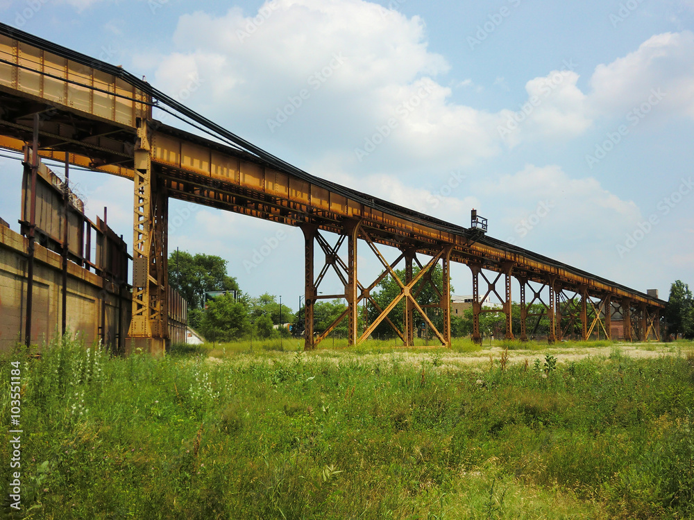 Rusty industrial Chicago CTA elevated el train track - landscape color photo