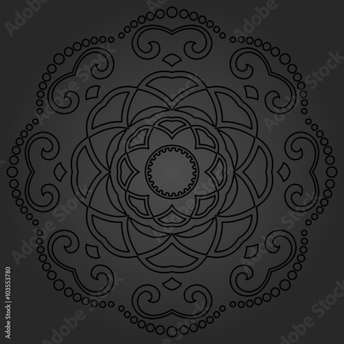 Oriental vector dark round pattern with arabesques and floral elements. Traditional classic ornament