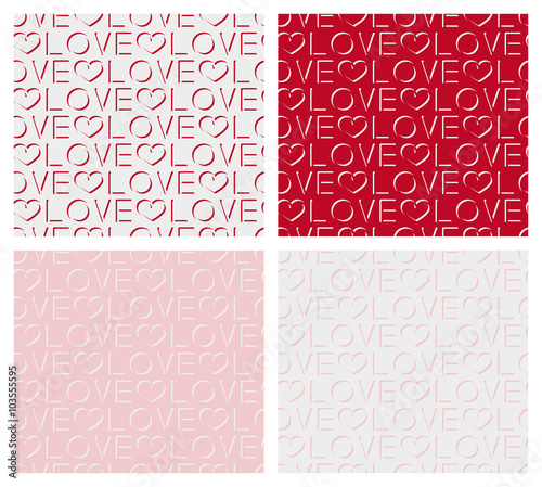 Vector set of seamless pattern of words love