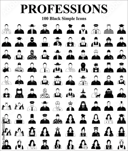 Professions 100 icons set for web and mobile