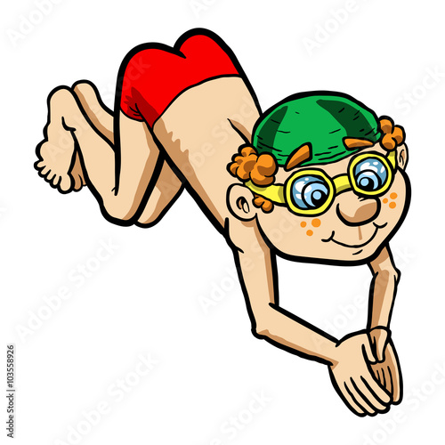 Kid diving pool vector illustration