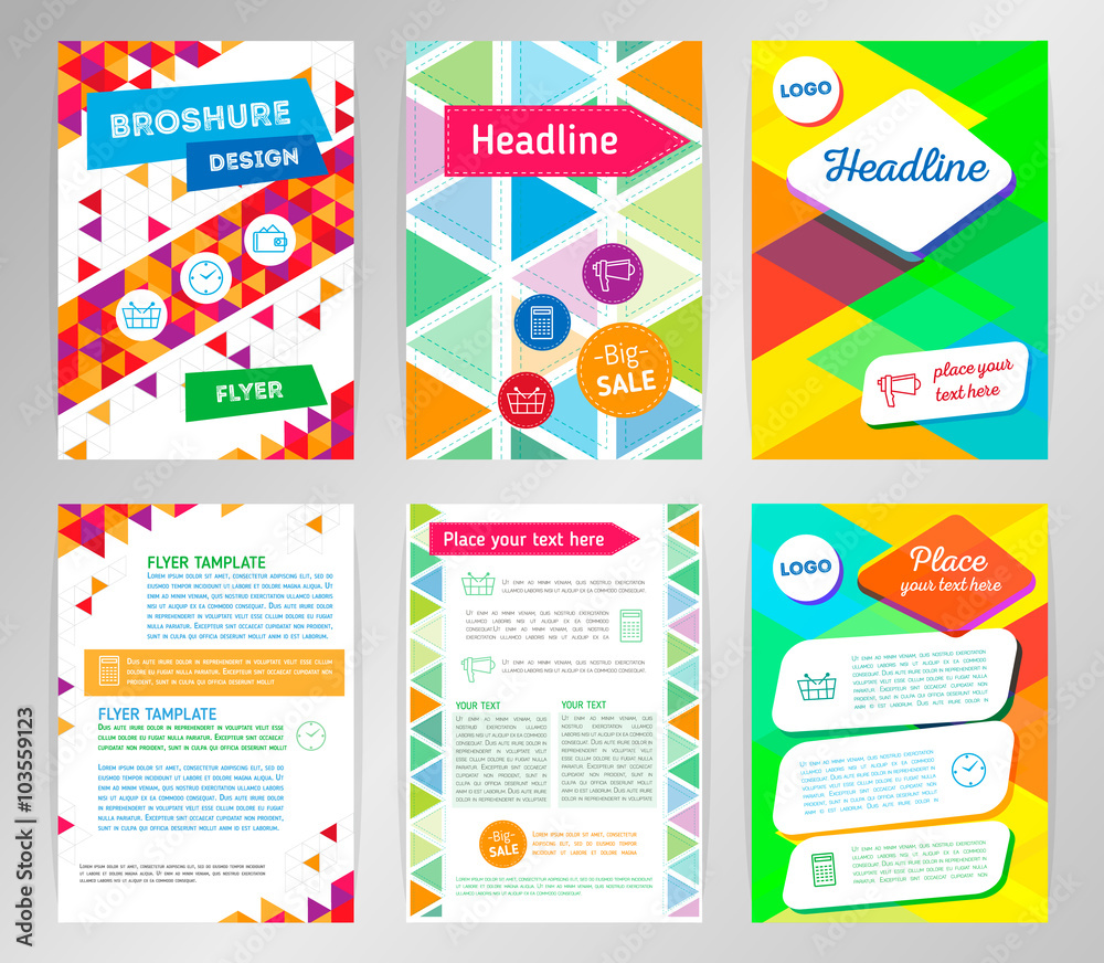 Naklejka premium Abstract Triangle Brochure Flyer design vector template in A4 size. Vector Brochure. Flyer design Layout template. Abstract flat design. Modern back and front flyer backgrounds. Geometric vector