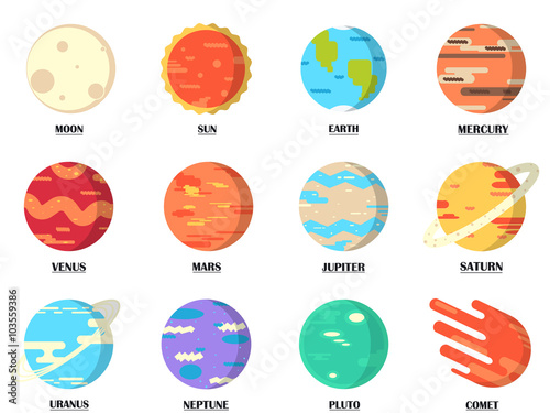 Planets colorful vector set on background