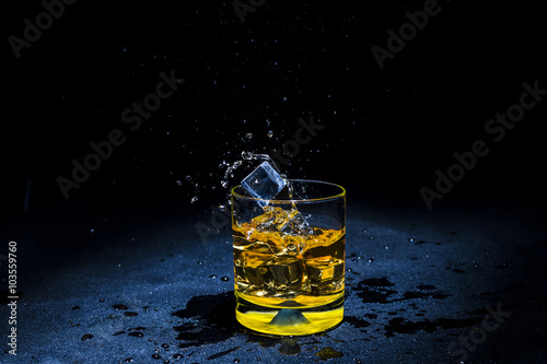 ice with liquid splashing.