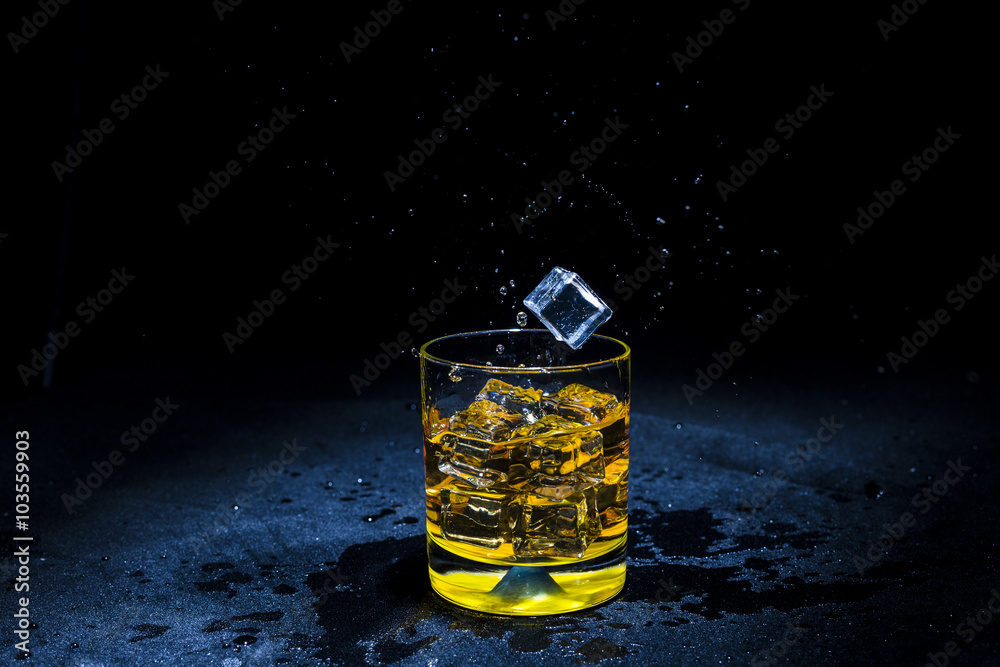 ice with liquid splashing.