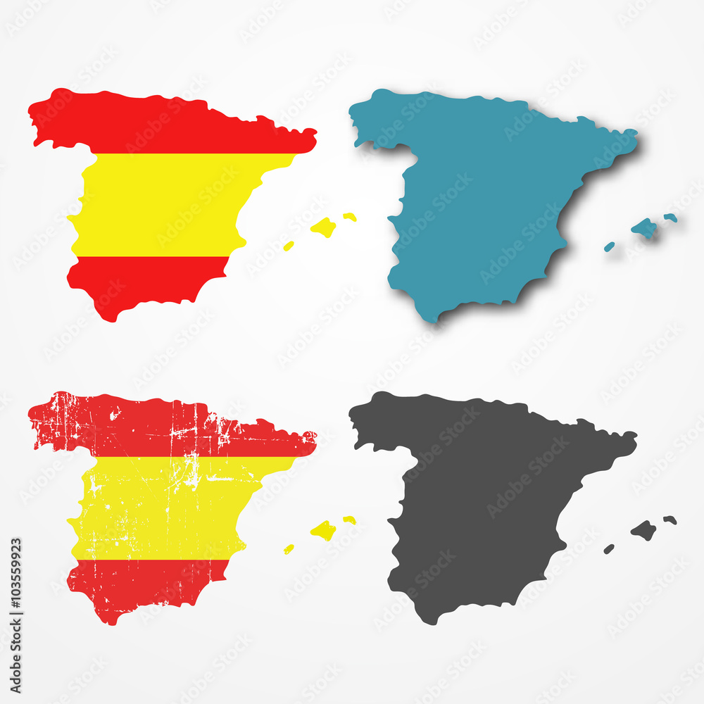 Fototapeta premium Collection of Spain silhouettes - abstract outline country borders, Spain vector icons