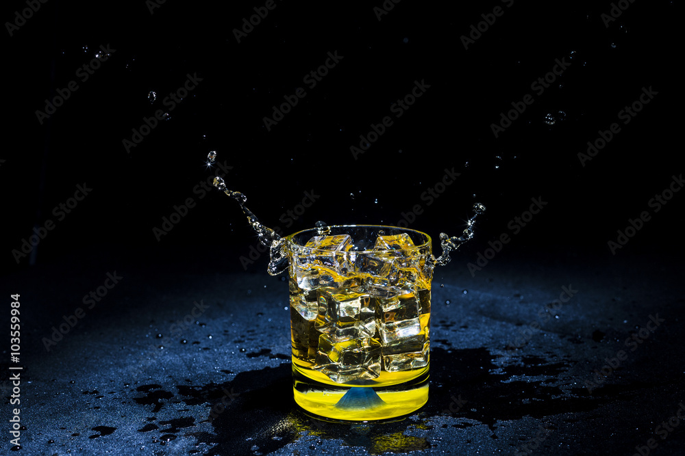 ice with liquid splashing.
